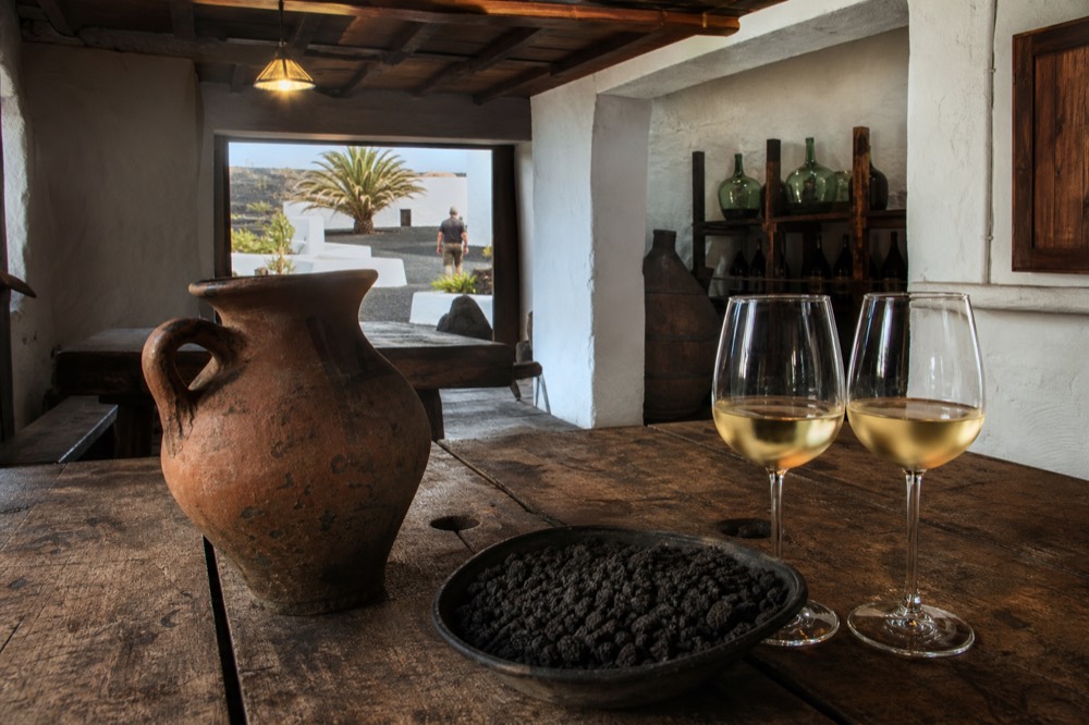 Wine tasting with volcanic soil
