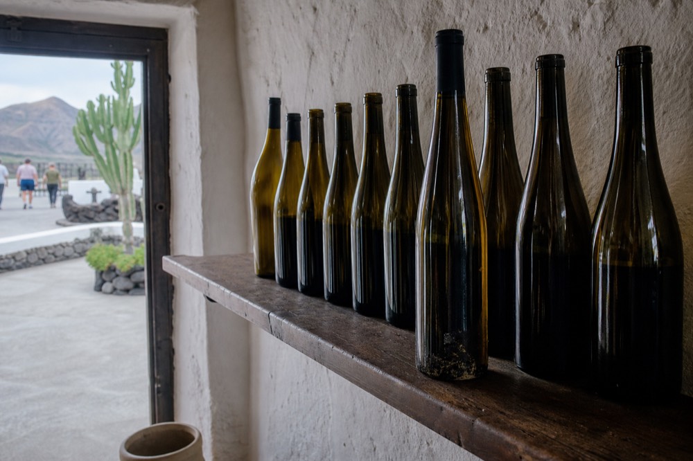 Canary Islands wine bottles on display